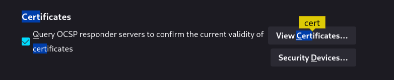 firefox certificate configuration button